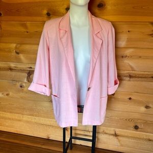Lightweight pink summer blazer jacket VTG shoulder pad 3/4 sleeve Barbie Miami
